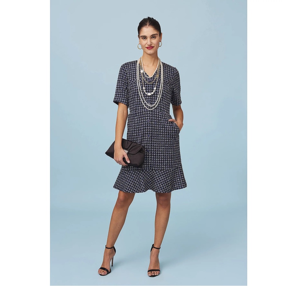 Isaac Mizrahi Live! Tweed Button Front Dress L NWT  Ruffle Hem KY Derby